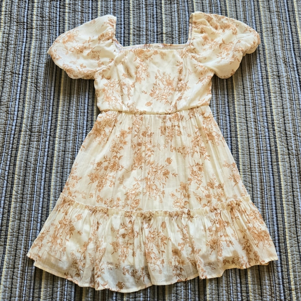 Boho Floral Puff Sleeve Gauzey Dress